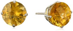 10k Yellow Gold Round Checkerboard Cut Citrine Studs (3.4ct)