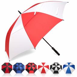 Eono by Amazon - Golf Umbrella 58 Inch Large Oversize Double Canopy Vented Windproof Waterproof Automatic Open Stick Umbrellas for Men and Women Red/White