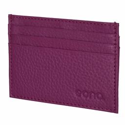 Eono by Amazon Leather Credit Card Holder with Note Compartment for Men and Women - Flat Design with RFID Reading Protection Function, Fuchsia leather.