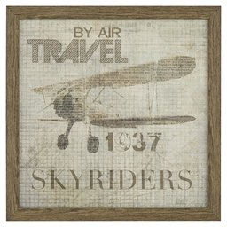 Amazon Brand – Stone & Beam Vintage 'Travel by Air' Aviation Poster, Antiqued Wood-Tone Frame, 20