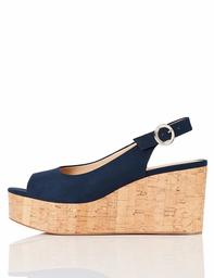 find. Womens^Women's Cork Peep Toe Sling Back Wedge Open Heels, Navy, US 6