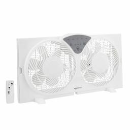 AmazonBasics Digital Window Fan with Twin 9-Inch Reversible Airflow Blades and Remote Control