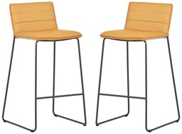 Amazon Brand – Rivet Julian Minimalist Modern Tufted Kitchen Bar Height Stools, Set of 2, 37.8 Inch Height, Synthetic Leather, Autumn Yellow