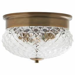 Amazon Brand – Stone & Beam Traditional Textured Glass Flush Mount Ceiling Fixture with Light Bulb - 13 x 13 x 8.25 Inches, Gold