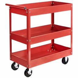 AmazonBasics Steel 3-Shelf Multipurpose Tub Utility/Supply Cart with 550-Pound Capacity - Red