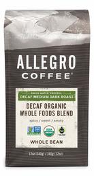 ALLEGRO COFFEE Organic Decaf Whole Foods Blend Whole Bean Coffee, 12 OZ