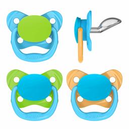 Amazon Brand - Solimo Orthodontic Baby Pacifier, Stage 3 (12-18M), BPA Free, Assorted Colors (Pack of 4)