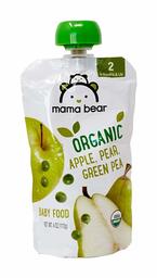 Amazon Brand - Mama Bear Organic Baby Food Pouch, Stage 2, Apple Pear Green Pea, 4 Ounce Pouch