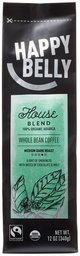 Amazon Brand - Happy Belly House Blend Organic Fairtrade Coffee, Medium Dark Roast, Whole Bean, 12 ounce