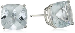 14k White Gold Cushion-Cut Checkerboard Aquamarine Stud Earrings