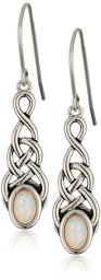 Sterling Silver Created Opal Celtic Knot Linear Drop Earrings, White