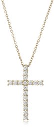 Yellow-Gold Plated Sterling Silver Cross Pendant Necklace set with Swarovski Zirconia (2 cttw), 18