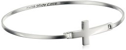 Sterling Silver Sideways Cross Engraved Bangle Bracelet, 8