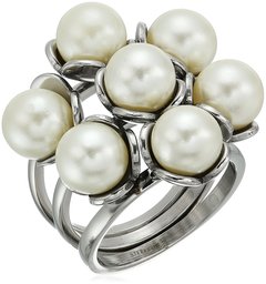 Stainless Steel 8mm with Simulated Pearls Ring, Size 7