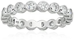 Platinum-Plated Sterling Silver Swarovski Zirconia Round Bezel set All-Around Band Ring, Size 7