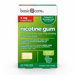 Basic Care Coated Nicotine Polacrilex Gum, 4 mg (nicotine), Mint Flavor, Stop Smoking Aid, 20 Count