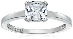 Platinum-Plated Silver Cushion-Cut Solitaire Ring made with Swarovski Zirconia, Size 9