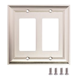 AmazonBasics 2-Gang Wall Switch Plate, 2 Pack, Satin Nickel