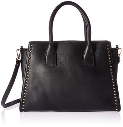 Amazon Brand - The Fix Audrey Medium Studded Leather Satchel with Top Zip, Black