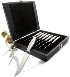 Pinzon 8-Piece Steak Knife Set With Wooden Storage Box [Amazon Frustration-Free Packaging]