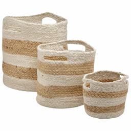 Amazon Brand – Rivet Modern Braided Stripe Round Basket Set - Set of 3, Natural