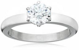 Platinum-Plated Sterling Silver Solitaire Ring set with Round Swarovski Zirconia (1 cttw), Size 7