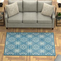 Ravenna Home Floral Medallion Tiled Rug, 4' x 6', Cerulean Blue with Ivory