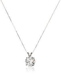 14k White Gold 9mm Round Cubic Zirconia Solitaire Pendant Necklace (2.75 carat, Diamond Equivalent), 18