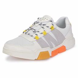 Klepe Men's White/Yellow Sneakers-9 UK (43 EU) (10 US) (FTK/112211/WHT)