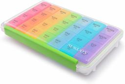 7 Day Pill Box Organizer 4 Times a Day Moisture-Proof - Weekly Pill Box Case with 28 Large Compartments for Morning Noon Evening Night