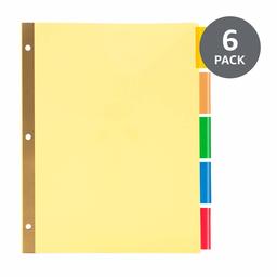 AmazonBasics 5-Tab Paper Binder Dividers, Insertable Multicolour Plastic Tabs, 6 Set