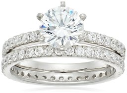 Amazon CollectionPlatinum-Plated Sterling Silver Swarovski Zirconia Ring Set, Size 8