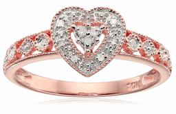 10k Rose Gold Heart Vintage Diamond Accent Ring, Size 9