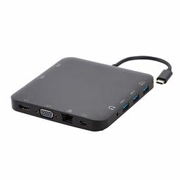 AmazonBasics typ C-dockningsstation med mini-DisplayPort, HDMI, VGA-, 3 USBA-, Ethernet-anslutning, SD-/TF-kortläsare, ljud- och typ-C-laddningsport, aluminium, kvadratisk, svart