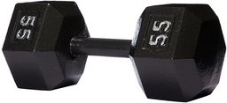 AmazonBasics Cast Iron Hex Dumbbell Weight - 14.2 x 6.4 x 5.6 Inches, 55 Pounds, Black