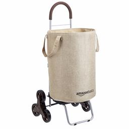 AmazonBasics Carro rodante para cesta de ropa, puedes subir escaleras y se convierte en plataforma rodante, mango con altura de 96 cm, beige