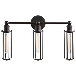 Amazon Brand – Rivet Industrial Modern 3 Light Bathroom Wall Vanity Sconce Fixture With Light Bulbs - 22 x 5.25 x 13.5 Inch, Matte Black