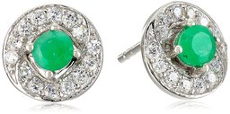 Genuine Emerald and Cubic Zirconia Stud Earrings