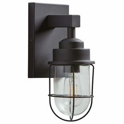 Amazon Brand – Stone & Beam Jordan Industrial Farmhouse Wall Sconce Fixture With Light Bulb - 4.75 x 5.5 x 11 Inches, Black, For Indoor Outdoor Use