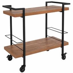 Taylor + Logan Rustic Wood Grain Kitchen Bar Cart with 2 Storage Compartment Racks