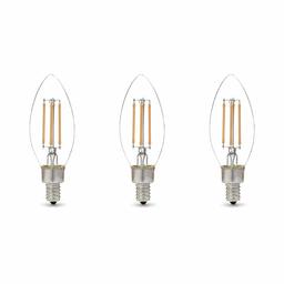 AmazonBasics 60W Equivalent, Clear, Soft White, Dimmable, CEC Compliant, B11 (E12 Candelabra Base) LED Light Bulb | 3-Pack (Renewed)