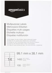 AmazonBasics Multipurpose Address Labels, 99.1mm x 38.1mm, 100 Sheets, 14 Label per Sheet, 1400 Labels