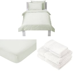 Pinzon Bedding and Towel Set Bundle, Single - Green/White