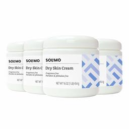 Amazon Brand - Solimo Dry Skin Cream, Fragrance free, Paraben free, Phthalate free, 16 Ounces (Pack of 4)