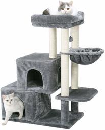 Eono Essentials Arbre à Chat avec Coussin spacieux et 2 niches, Maison de Chat Multifonctionnel et Pratique Arbre Chat hamac, Arbre a Chat Design de Moyenne Taille 106cm Gris