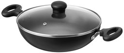 Amazon Brand - Solimo Non-Stick Kadai with Glass Lid, 24 cm (Induction and Gas compatible),Black