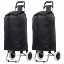 EONO Essentials 47L Lightweight Foldable Shopping Trolley, Set of 2, Black