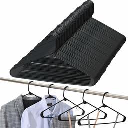 UMI. by Amazon - Cabides de plástico, antiderrapantes e resistentes, cabides padrão para fatos, casacos, calças, com pequenos ganchos para camisolas e vestidos de alças, preto, 60 peças