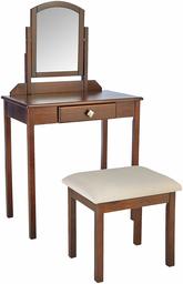 AmazonBasics Classic Compact Vanity Table Set with Stool and Mirror - Brown