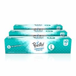 Amazon Brand - Presto! 100% Compostable Eco-friendly Garbage Bags, Large (24 x 32 inches) - 10 bags/roll (Pack of 3)